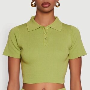 Daisy Classic Fit Short Sleeve Cropped Polo Shirt - Sage Size Small